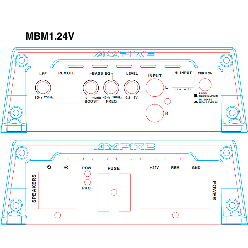 Auto pojačalo AMPIRE mono digitalno pojačalo Class D, 1x500W, 24V-9