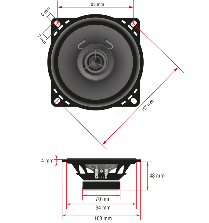 Koaksijalni zvučnici 10cm AMPIRE CPX100 (16mm silk dome visokotonac, bez mrežice, par)-3