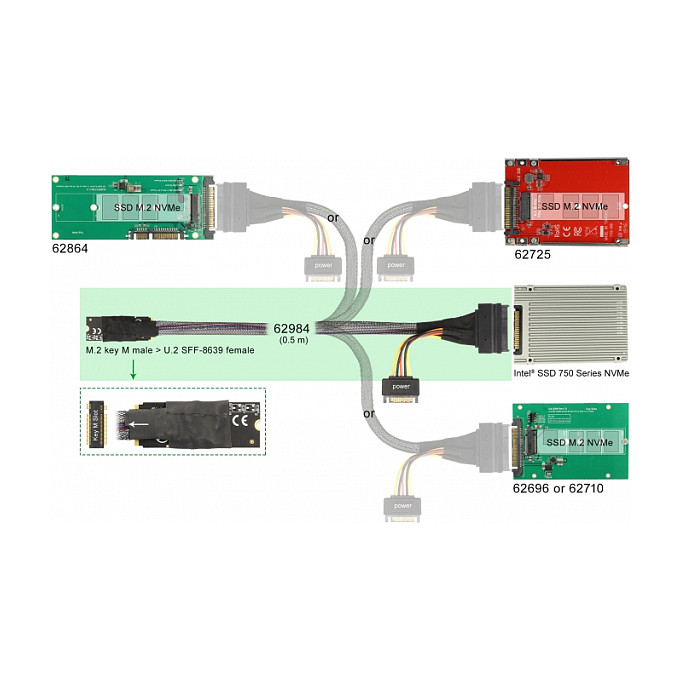 Adapter DELOCK M.2 Key M u U.2 SFF-8639 NVMe (kabel 50 cm, 2.5" kućište)-2