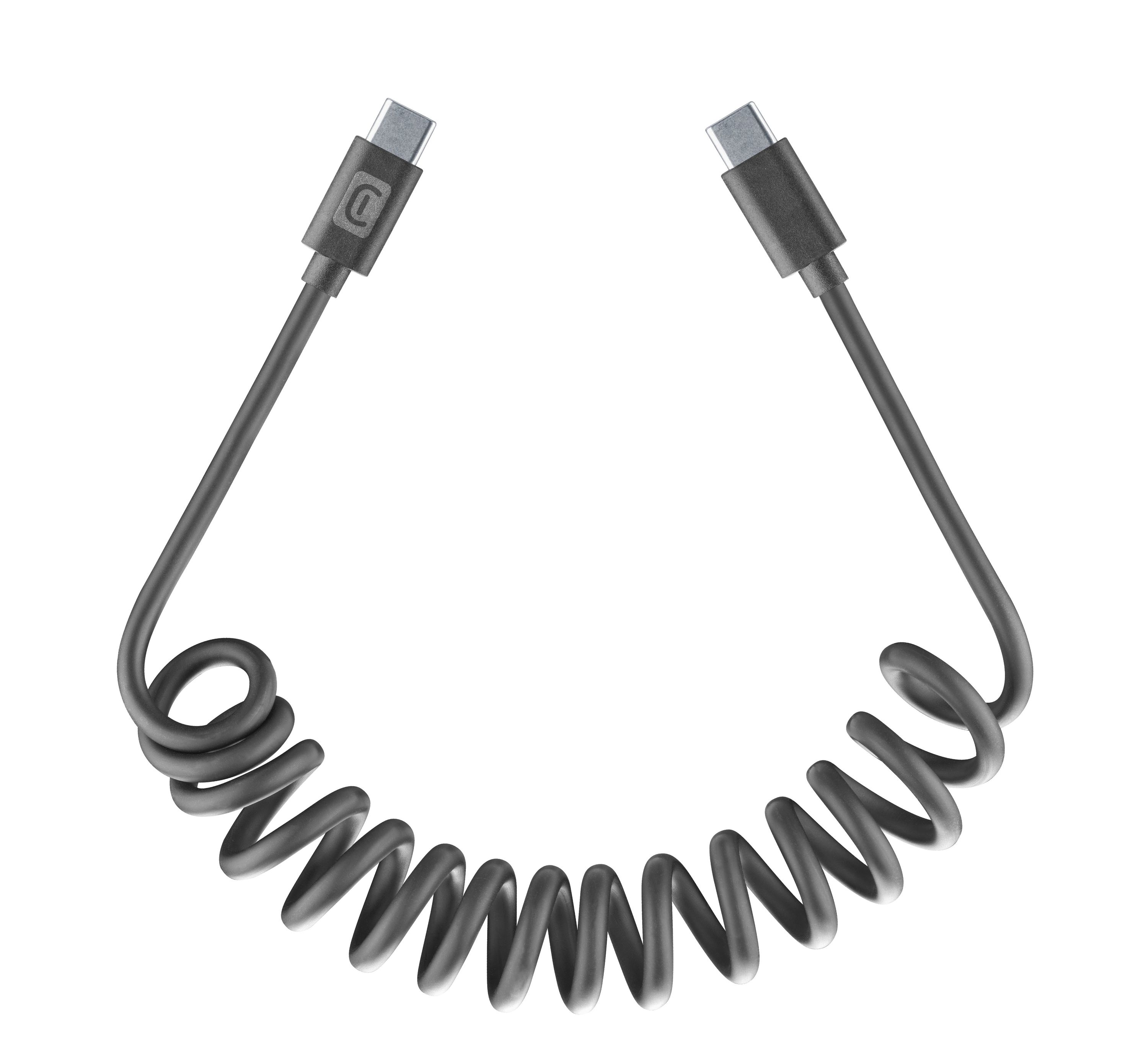 Kabel CELLULARLINE, USB-C na USB-C, Spiralni, 120cm, Crni