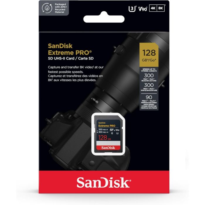 Memorijska kartica SANDISK Extreme PRO 128GB SDXC, 300MB/s, 8K, V90, UHS-II-3