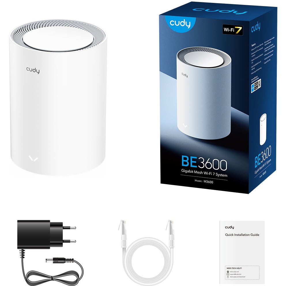 Router CUDY M3600 Dual-band (2.4 GHz / 5 GHz) Wi-Fi 7 (802.11be) bijeli 3 unutarnje antene-2