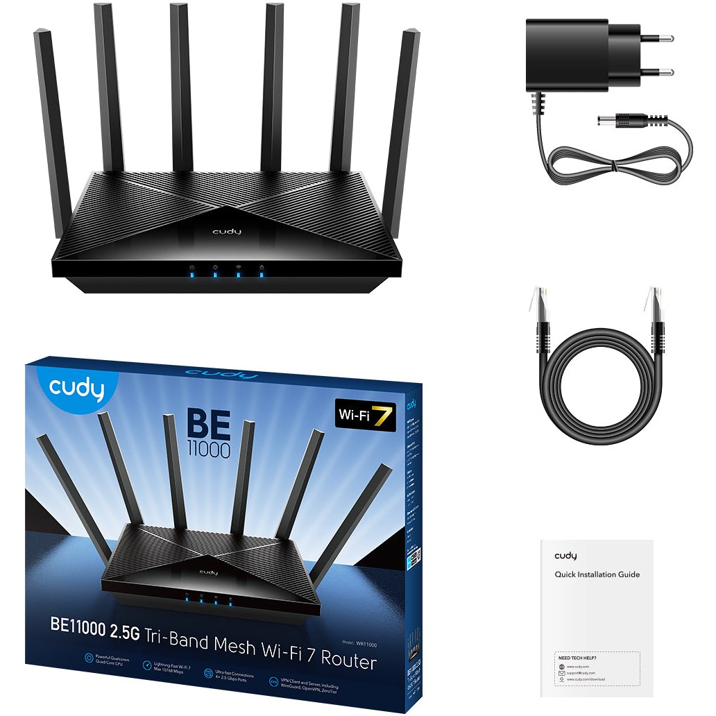 Cudy WR11000 wireless router 2.5 Gigabit Ethernet Tri-band (2.4 GHz / 5 GHz / 6 GHz) Black-2