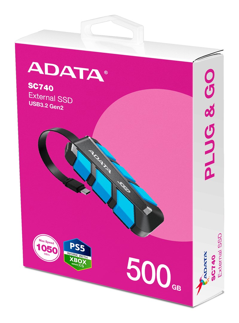 Eksterni SSD ADATA SC740 500 GB (USB Type-C 3.2 Gen 2, Crna, Plava)-5