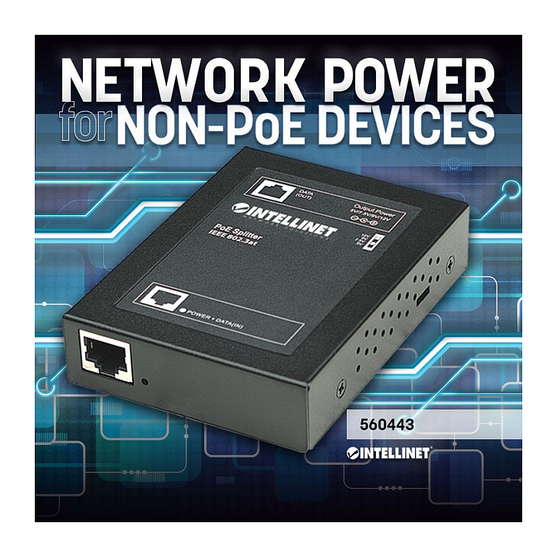 Splitter INTELLINET Power over Ethernet (PoE+) IEEE802.3at, 5, 7.5, 9 ili 12 V DC izlazna naponska opcija-1