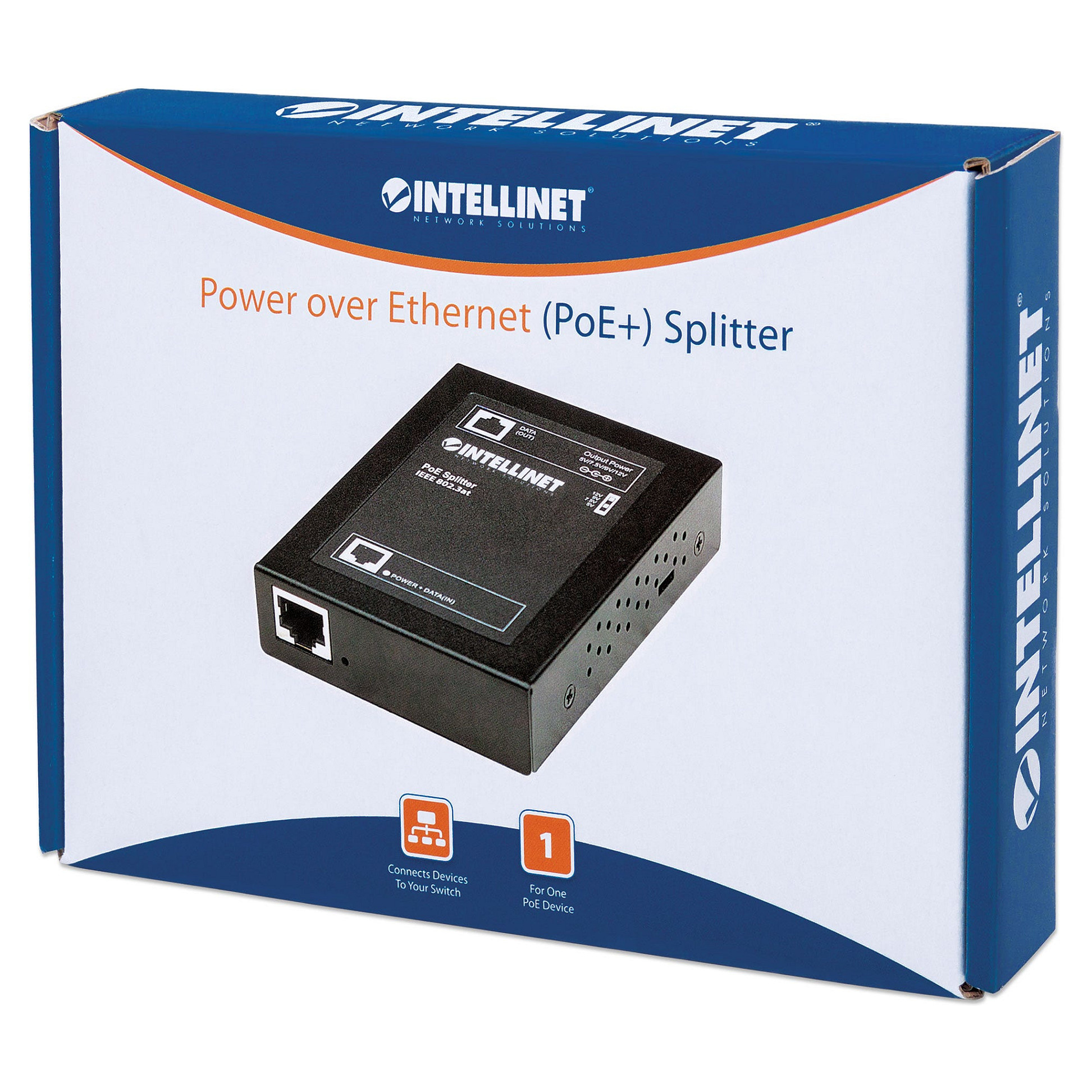 Splitter INTELLINET Power over Ethernet (PoE+) IEEE802.3at, 5, 7.5, 9 ili 12 V DC izlazna naponska opcija-8