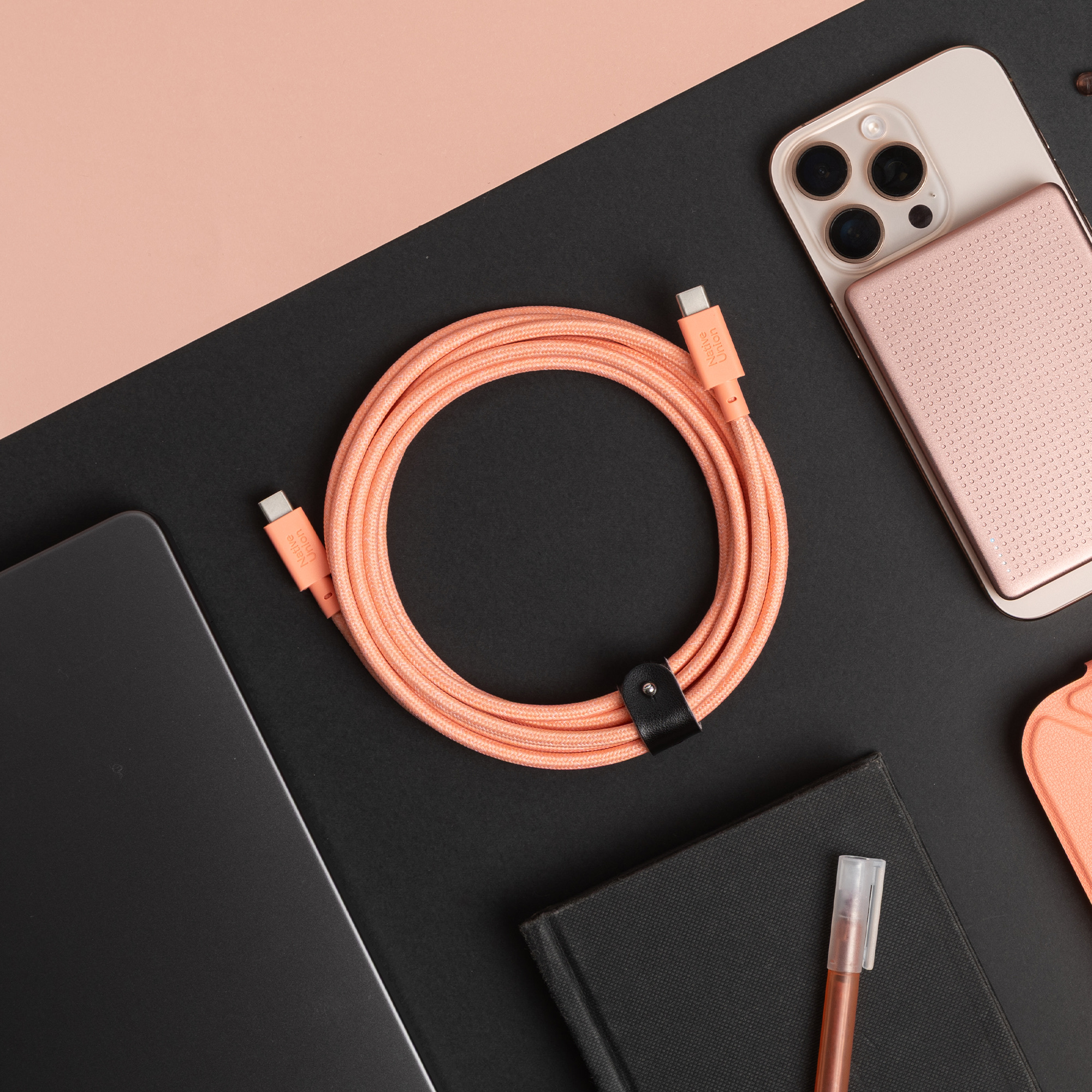 Native Union Belt Cable XL 100W - USB-C to USB-C Cable, 3 m (apricot)-1
