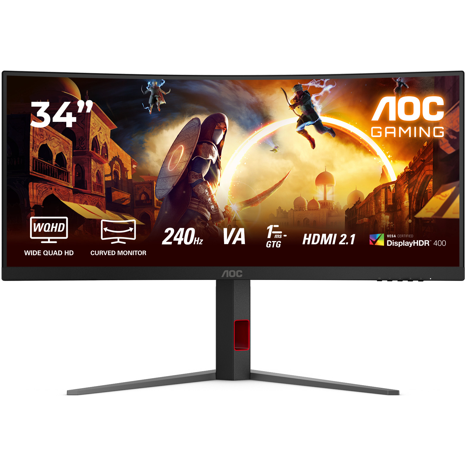 Monitor AOC CU34G4Z (86.4 cm (34''), 3440 x 1440 piksela, Wide Quad HD, LED, Crna, Crvena)
