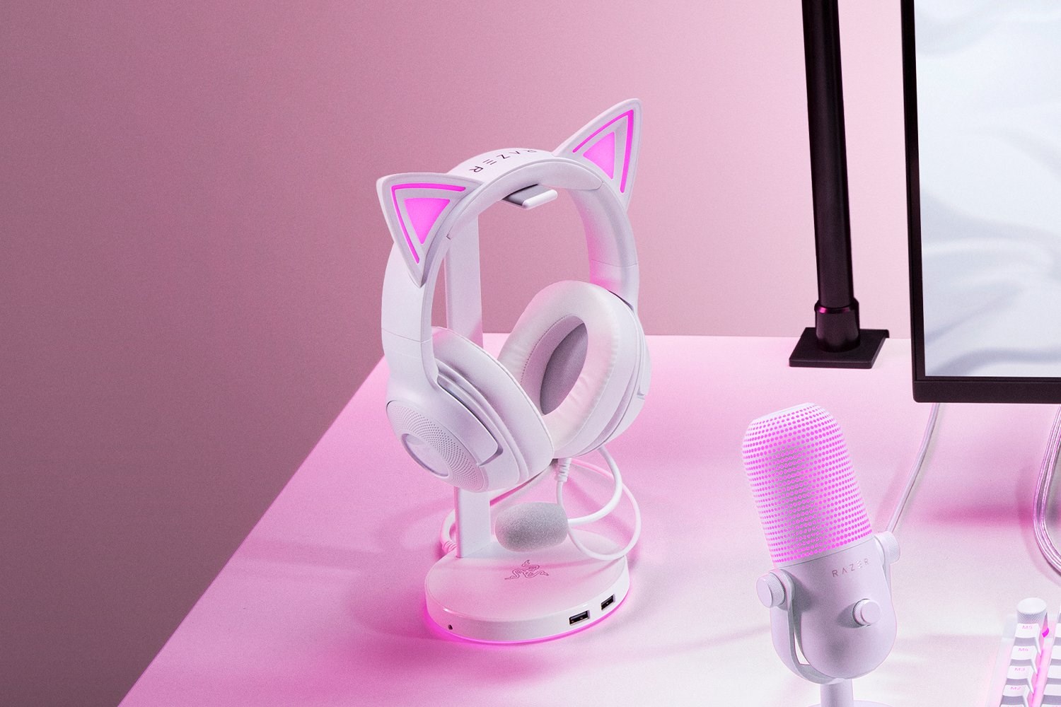 Slušalice RAZER Kraken Kitty V2 (USB, mikrofon, RGB, mačje uši, bijela boja)-5