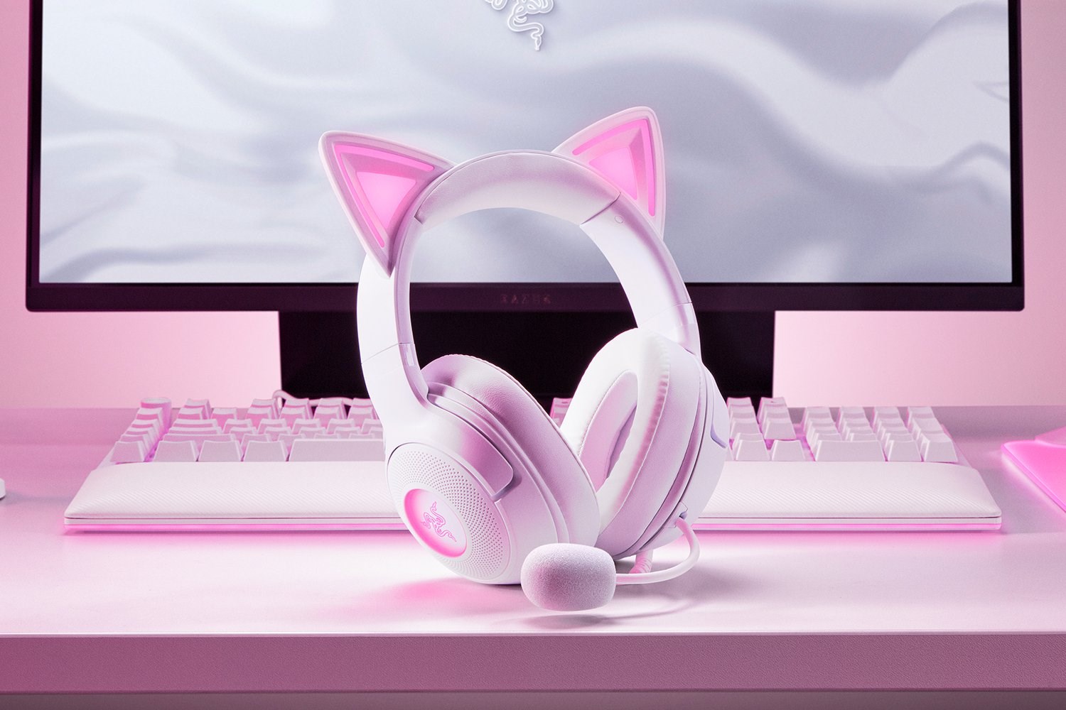 Slušalice RAZER Kraken Kitty V2 (USB, mikrofon, RGB, mačje uši, bijela boja)-4