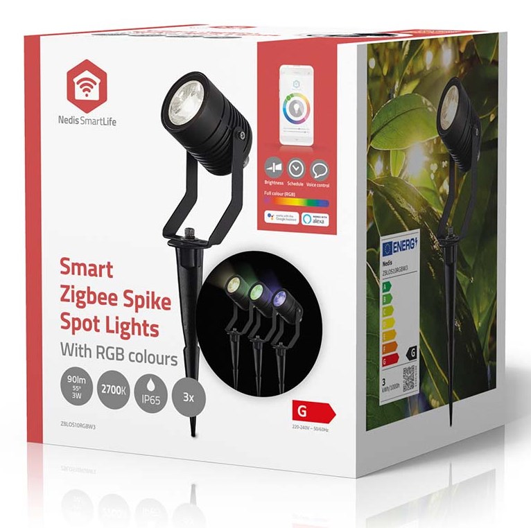 Pametna vanjska rasvjeta NEDIS SmartLife Wi-Fi set 3 reflektora (ZBLOS10RGBW3, 9W, RGB, IP65)-13