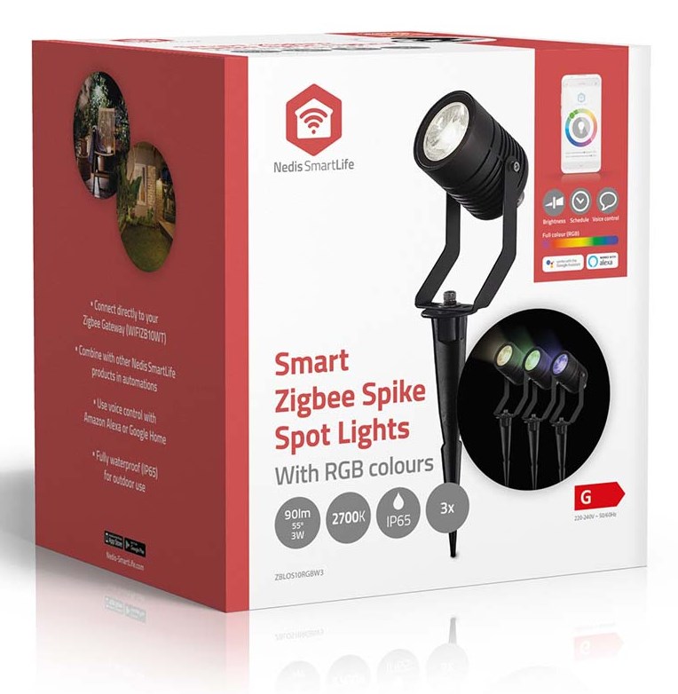 Pametna vanjska rasvjeta NEDIS SmartLife Wi-Fi set 3 reflektora (ZBLOS10RGBW3, 9W, RGB, IP65)-14