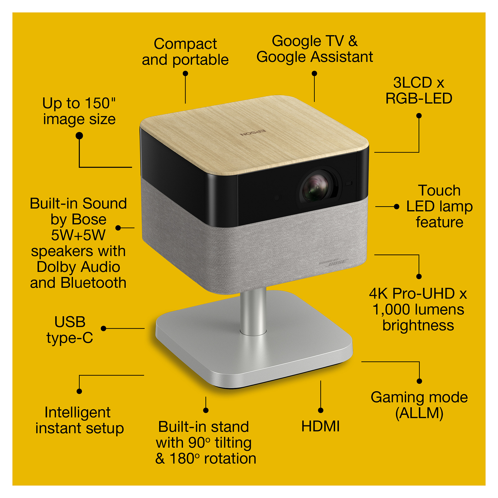 Epson EF-72 Standard throw projector 1000 ANSI lumens 3LCD 4K (4096x2400) Black, Oak, Silver-6