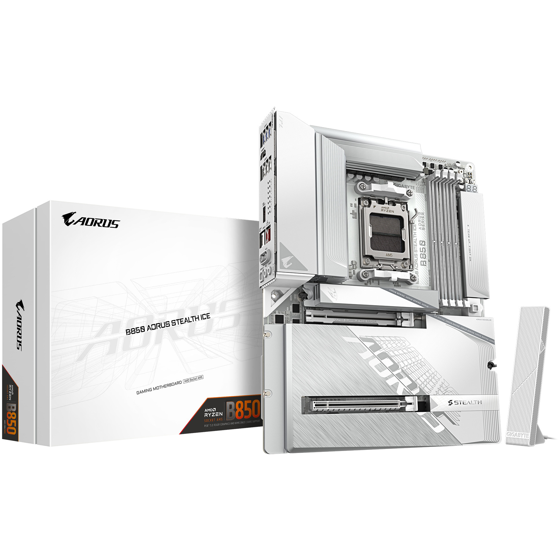 Matična ploča GIGABYTE B850 AORUS STEALTH ICE (AMD Ryzen 9000, 14+2+2 faze digitalnog VRM, do 8200MHz DDR5 (OC), 2xPCIe 5.0 + 2xPCIe 4.0 M.2, WIFI 7, 5 GbE LAN, USB 3.2 Gen 2)-7