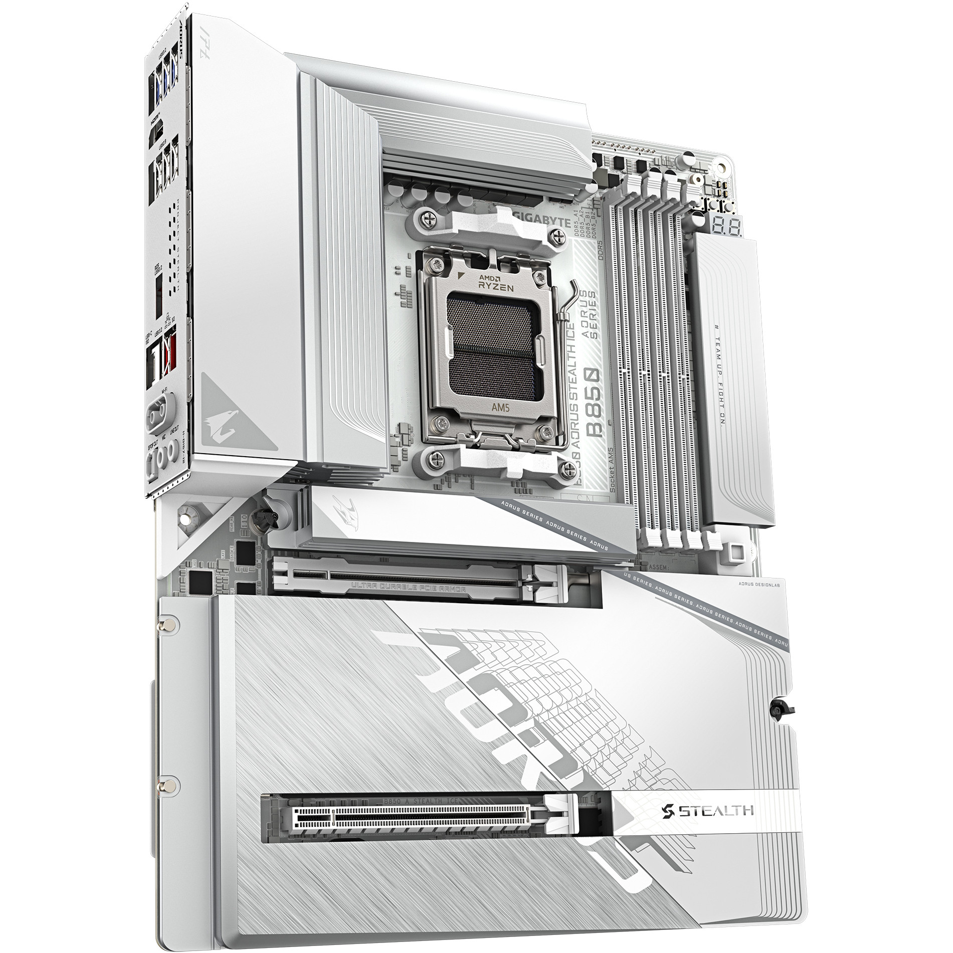 Matična ploča GIGABYTE B850 AORUS STEALTH ICE (AMD Ryzen 9000, 14+2+2 faze digitalnog VRM, do 8200MHz DDR5 (OC), 2xPCIe 5.0 + 2xPCIe 4.0 M.2, WIFI 7, 5 GbE LAN, USB 3.2 Gen 2)-10