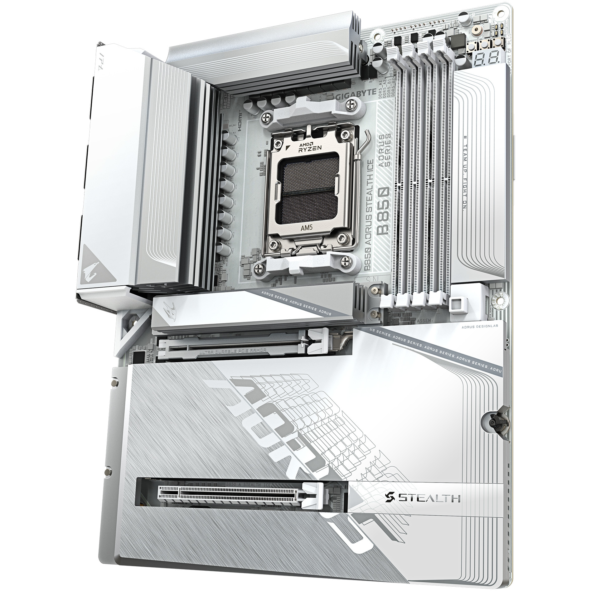 Matična ploča GIGABYTE B850 AORUS STEALTH ICE (AMD Ryzen 9000, 14+2+2 faze digitalnog VRM, do 8200MHz DDR5 (OC), 2xPCIe 5.0 + 2xPCIe 4.0 M.2, WIFI 7, 5 GbE LAN, USB 3.2 Gen 2)-11