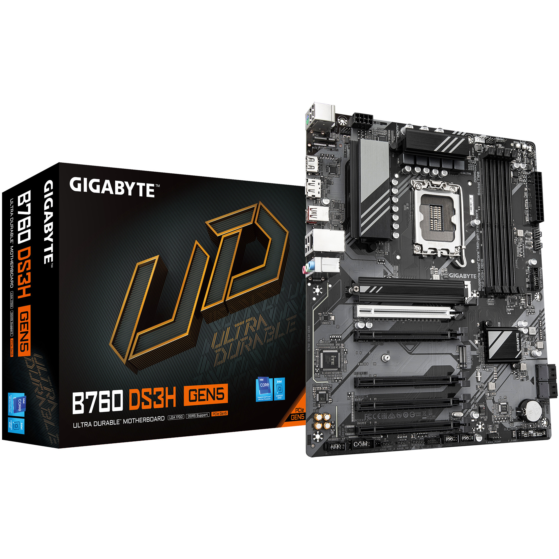 Matična ploča GIGABYTE B760 DS3H GEN5 (Podržava Intel Core 14. gen CPU, do 5600MHz DDR5, 2xPCIe 4.0 M.2, 1GbE LAN, USB 3.2 Gen 2x2)