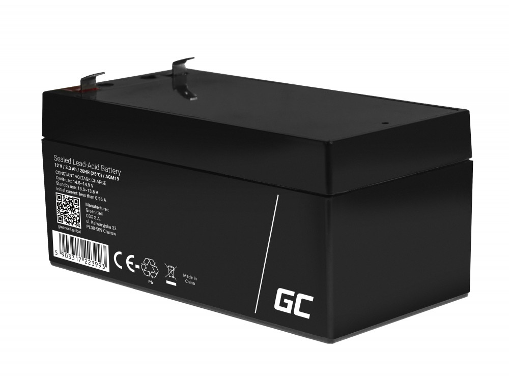 Baterija Green Cell (AGM19) AGM 12V/3.3Ah (VRLA AGM, 12 mjeseci jamstva, 134 × 61 × 67 mm, 1,3kg)-0