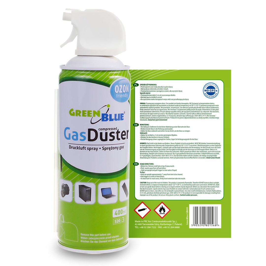 Compressed air GREENBLUE GB400 (400ml, pistol atomizer, pistol spray)-0