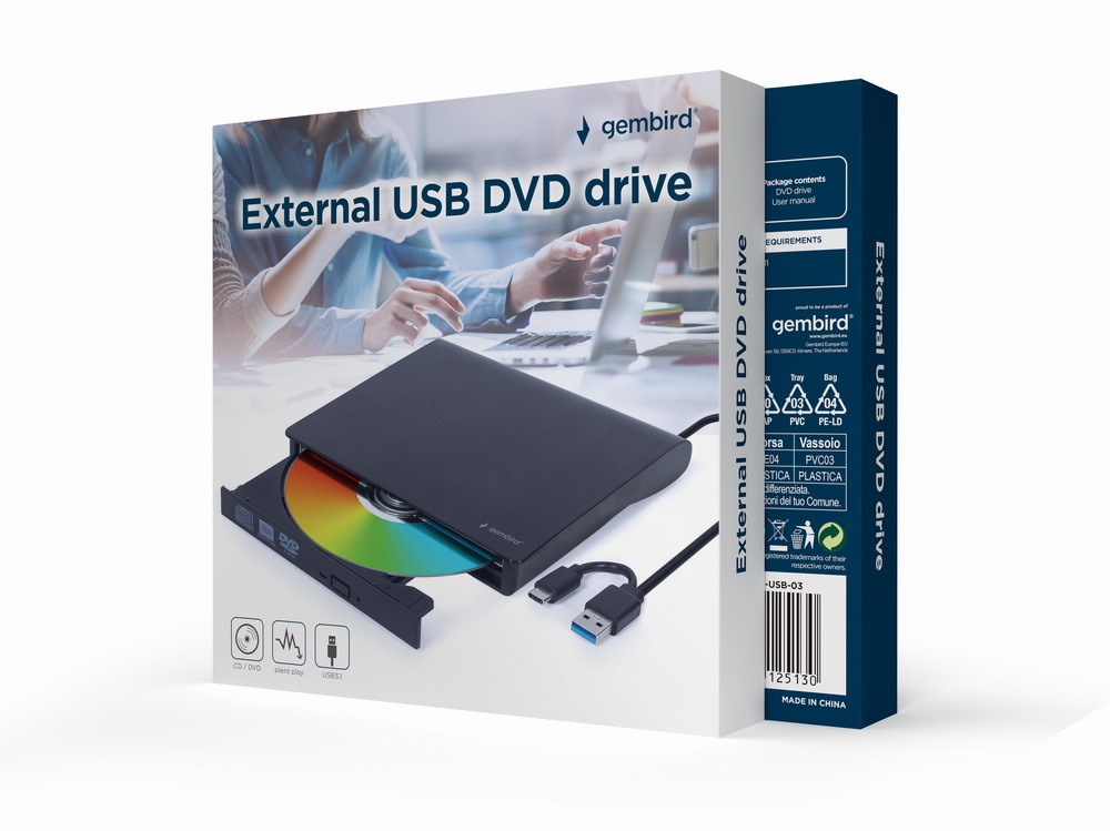 Vanjski DVD pogon GEMBIRD DVD-USB-031 (USB, crni)-1