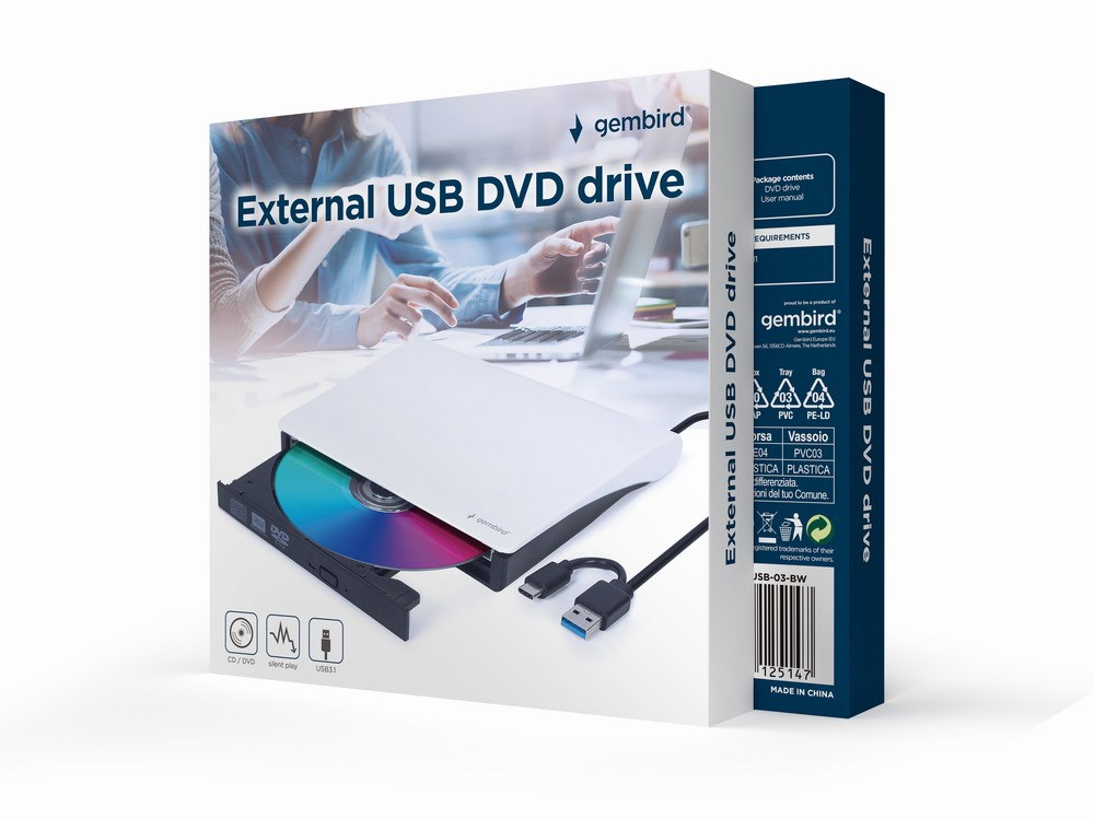 Vanjski DVD pogon GEMBIRD DVD-USB-031-BW (USB, crno-bijeli)-1