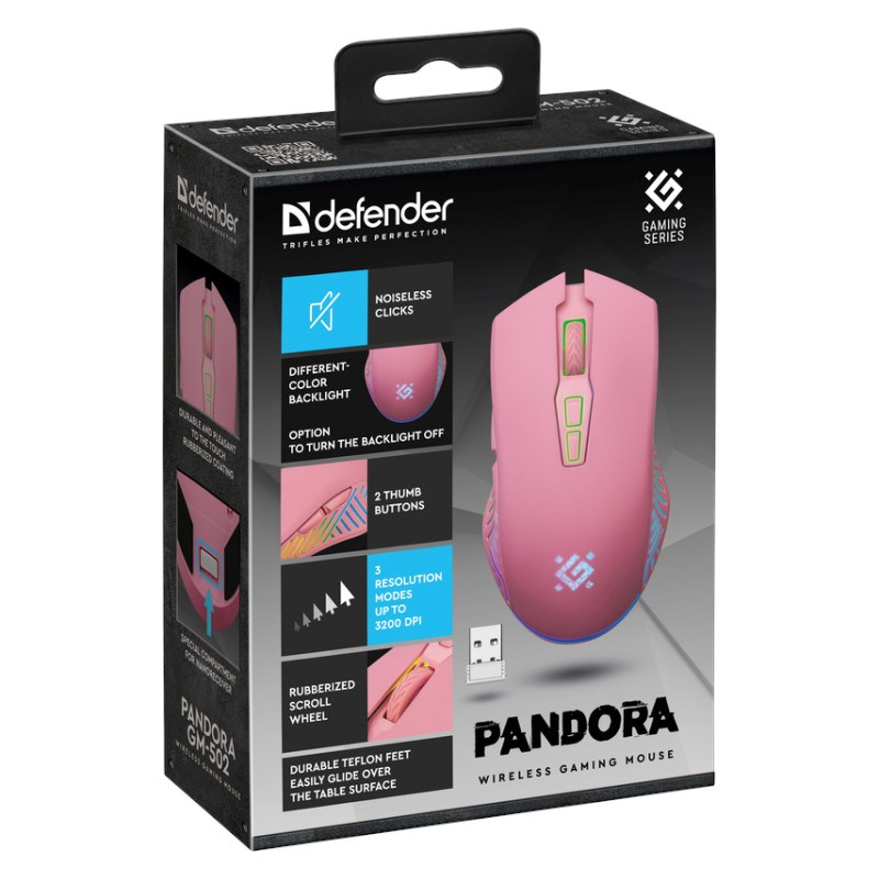 Bežični miš DEFENDER Pandora RF-925, 3200dpi, roza boja-4