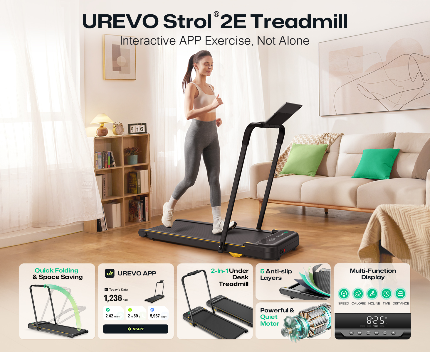 Traka za trčanje UREVO Strol 2E 2-in-1 Treadmill Black-4