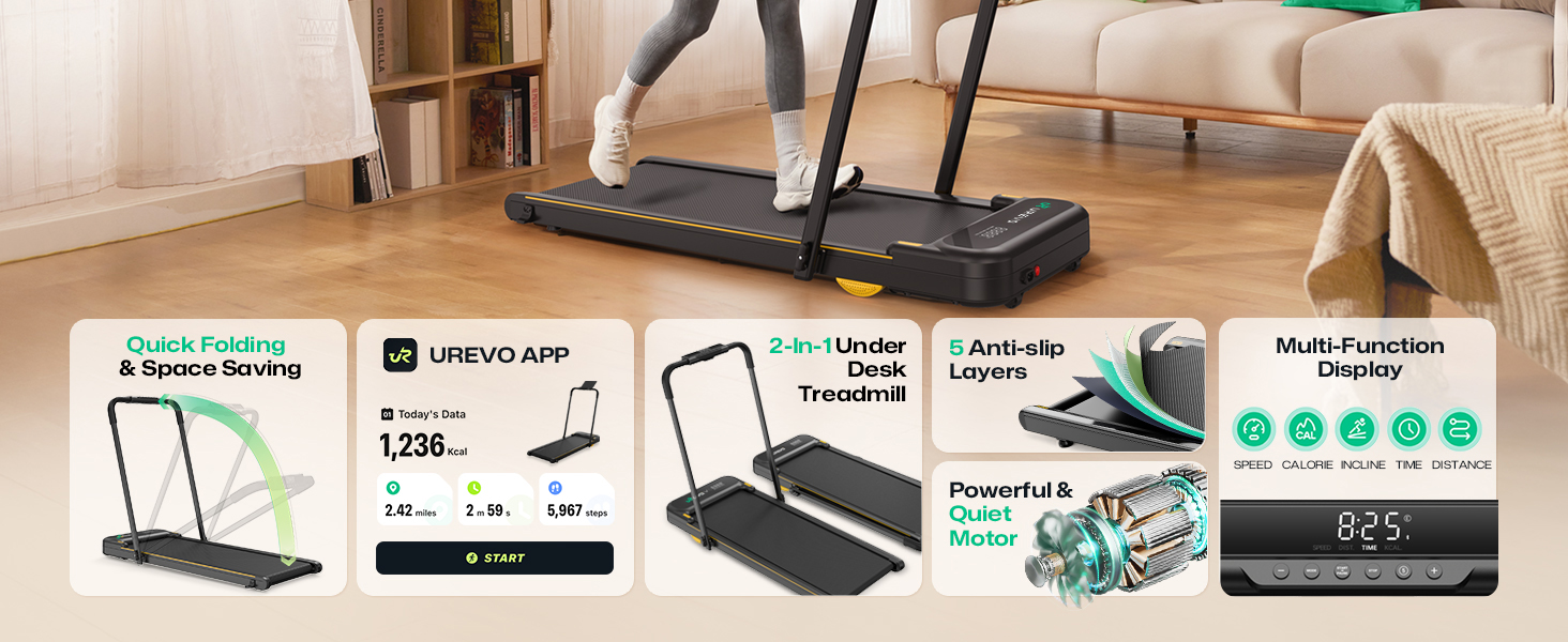 Traka za trčanje UREVO Strol 2E 2-in-1 Treadmill Black-5