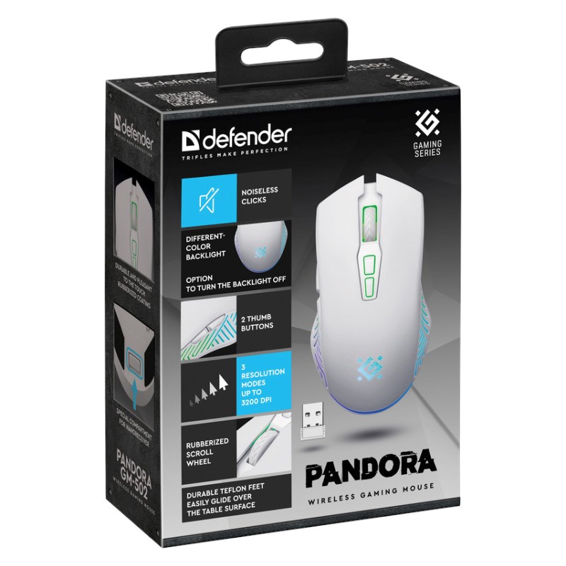 Miš DEFENDER Pandora RF (bežični, bijeli, 3200dpi, 7 tipki)-5