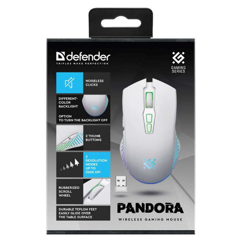 Miš DEFENDER Pandora RF (bežični, bijeli, 3200dpi, 7 tipki)-4