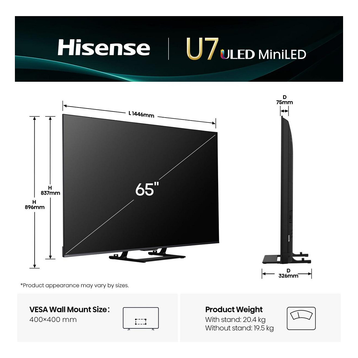 TV HISENSE Mini‑LED + QLED 65U7Q VIDAA TV (165.1 cm, 4K Ultra HD, HDR10+, Dolby Vision, Dolby Atmos, Smart TV)-3