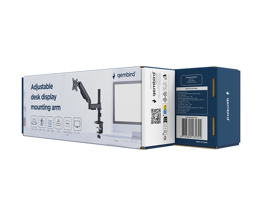 Stalak za monitor GEMBIRD Adjustable Desk Display Mounting Arm (17''-32'', podesiv, rotacija 360°)-4