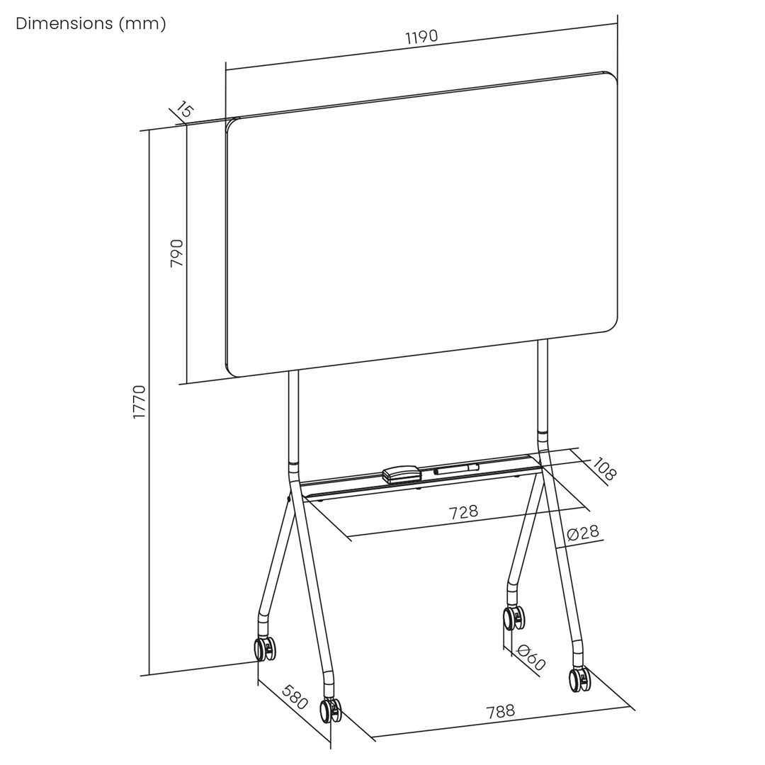 Mobilna suha ploča za pisanje ERGO OFFICE ER-306 (horizontalna orijentacija, bijela, jednostrana, s policom, dimenzije ploče 1190x790mm)-5