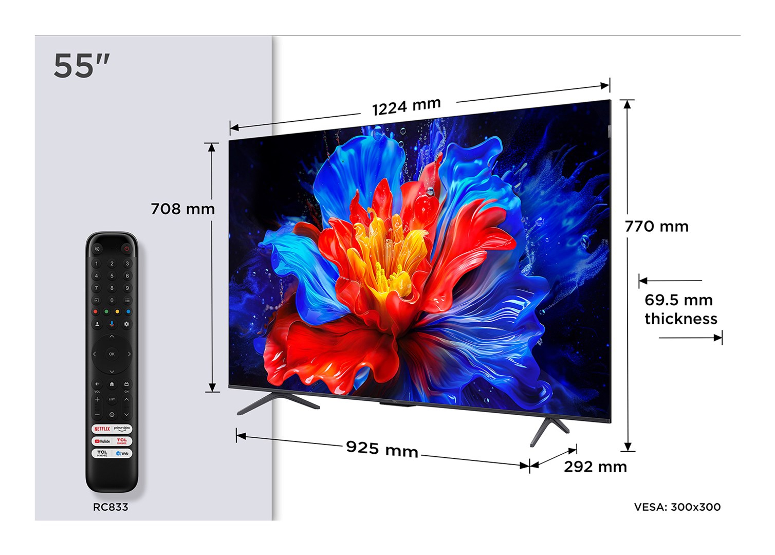 TV TCL QLED 55P8K Google TV (139 cm, 4K UHD, HDR10+, Dolby Atmos, Smart TV)-2
