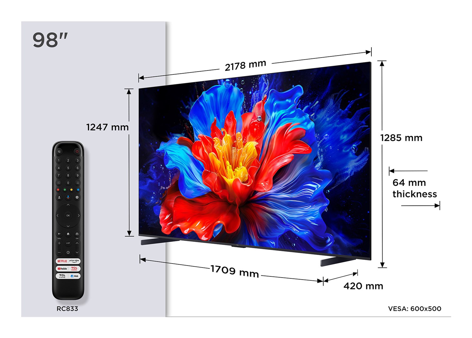 TV TCL QLED 98P89K Google TV (249 cm, 4K Ultra HD, HDR10+, Dolby Vision, Onkyo 2.1, Smart TV)-2