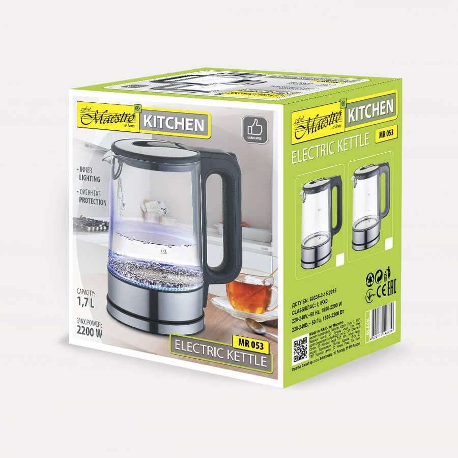 Električni čajnik MAESTRO MR053 (1.7 L, 2200 W, crna boja, prozirna)-1
