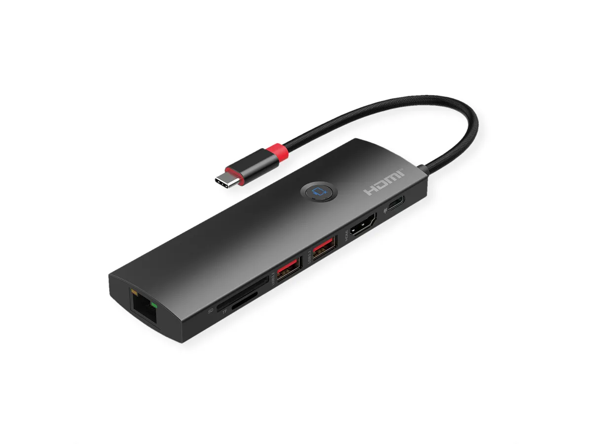 Roline USB-C multiport docking station, 1×4K HDMI, 2×USB 3.2 Gen 2, 1×USB Type C PD, 1×G-LAN, 1×SD/microSD Card Reader-0