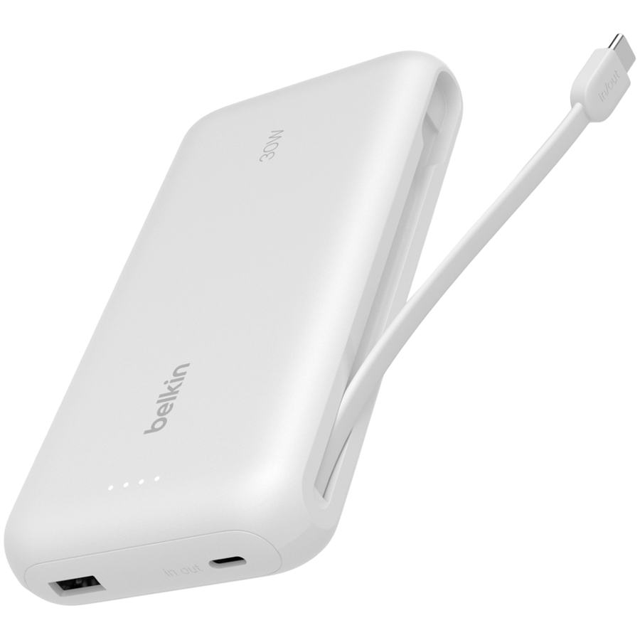 Prijenosna baterija BELKIN BPB024HQWH (20000mAh, PD 30W, integrirani USB-C kabel, bijela)-0