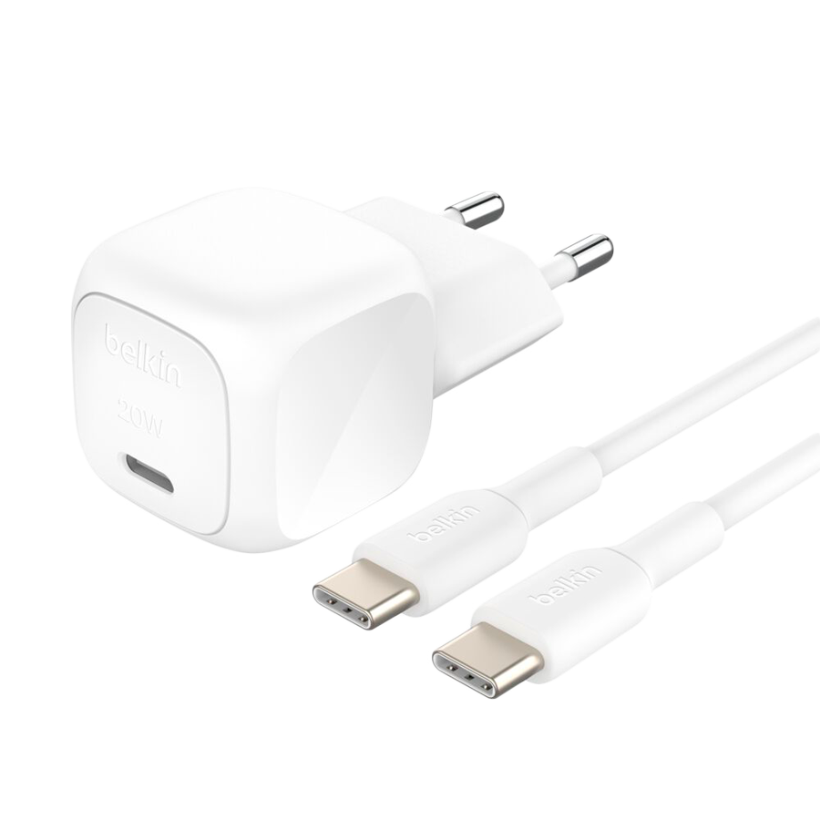 Kućni punjač BELKIN BoostCharge (20W, USB-C PD, s 1m USB-C kabelom, bijeli)