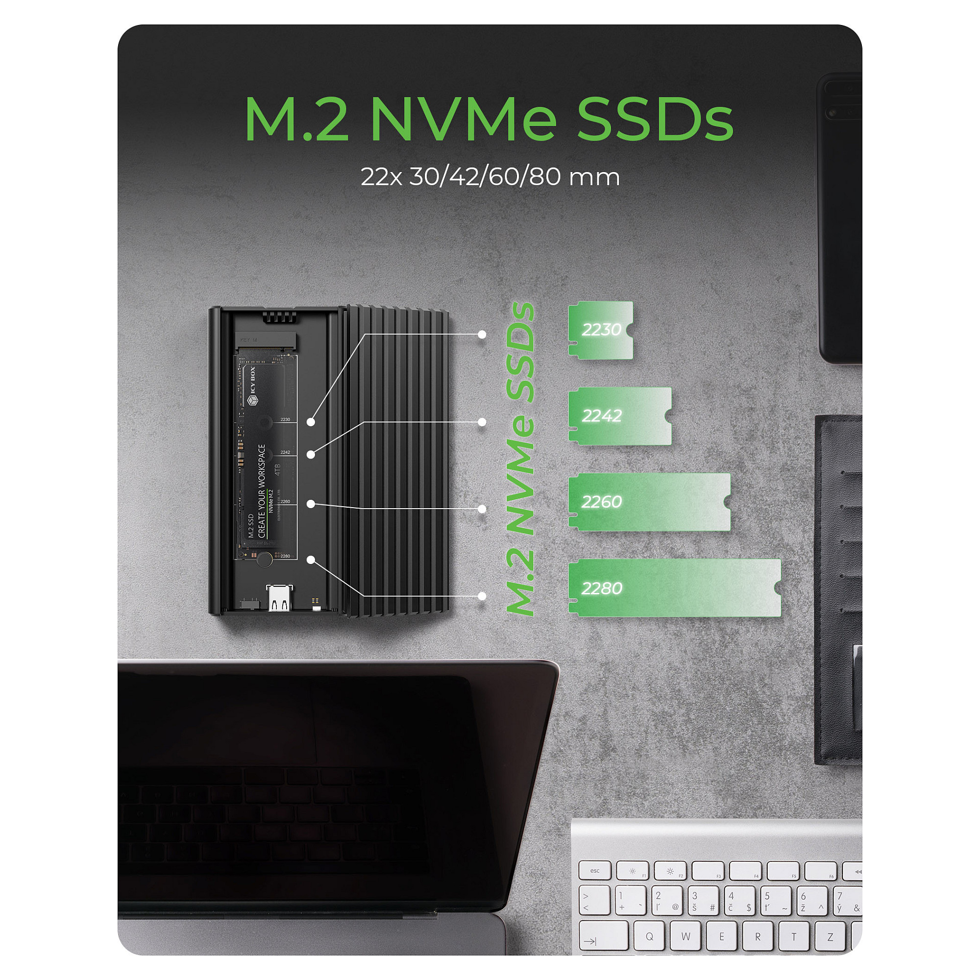 IcyBox IB-1917M-C32a ohišje za 1x M.2 NVMe SSD z USB-C 3.2 Gen 2x2 do 20 Gbit/s-7