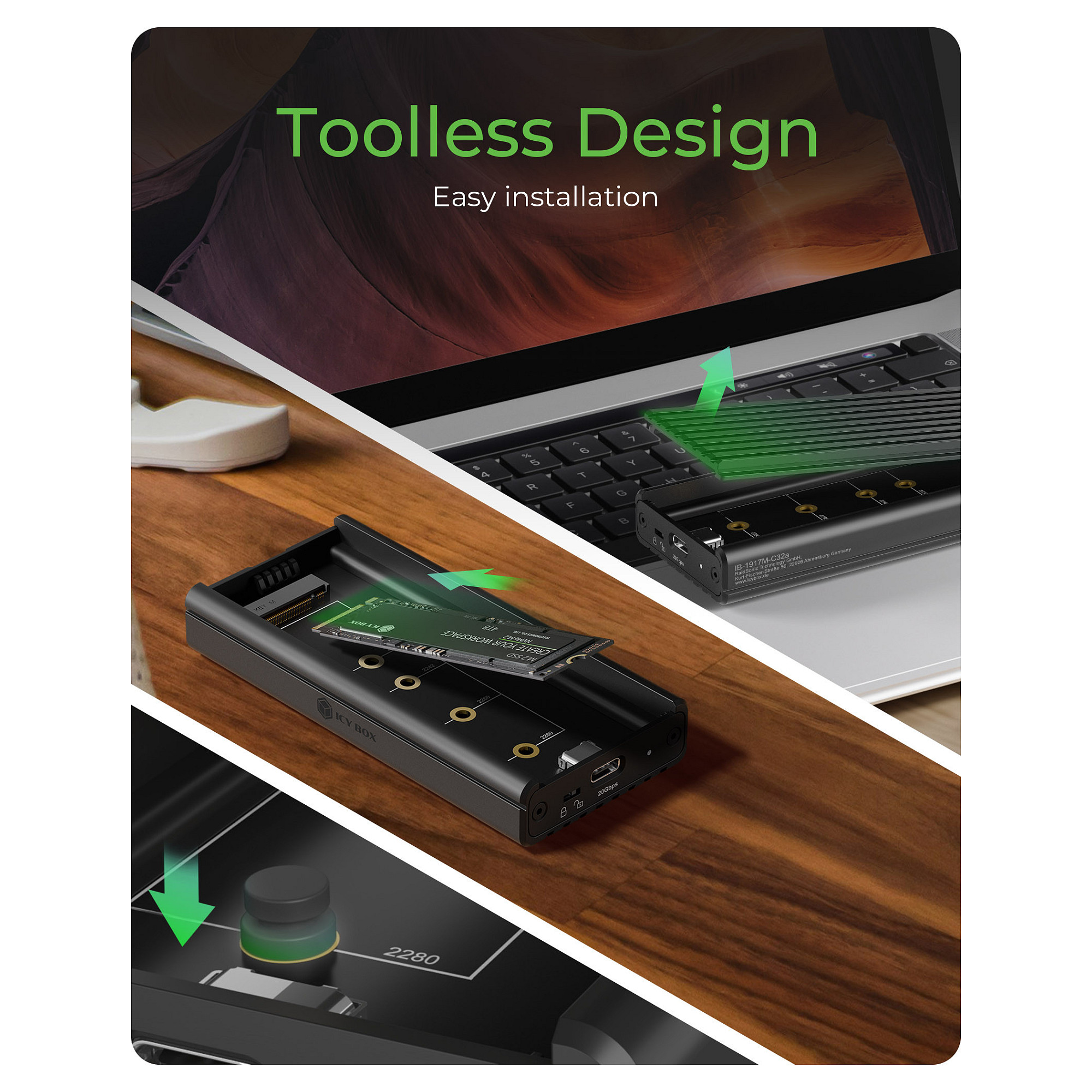 IcyBox IB-1917M-C32a ohišje za 1x M.2 NVMe SSD z USB-C 3.2 Gen 2x2 do 20 Gbit/s-8