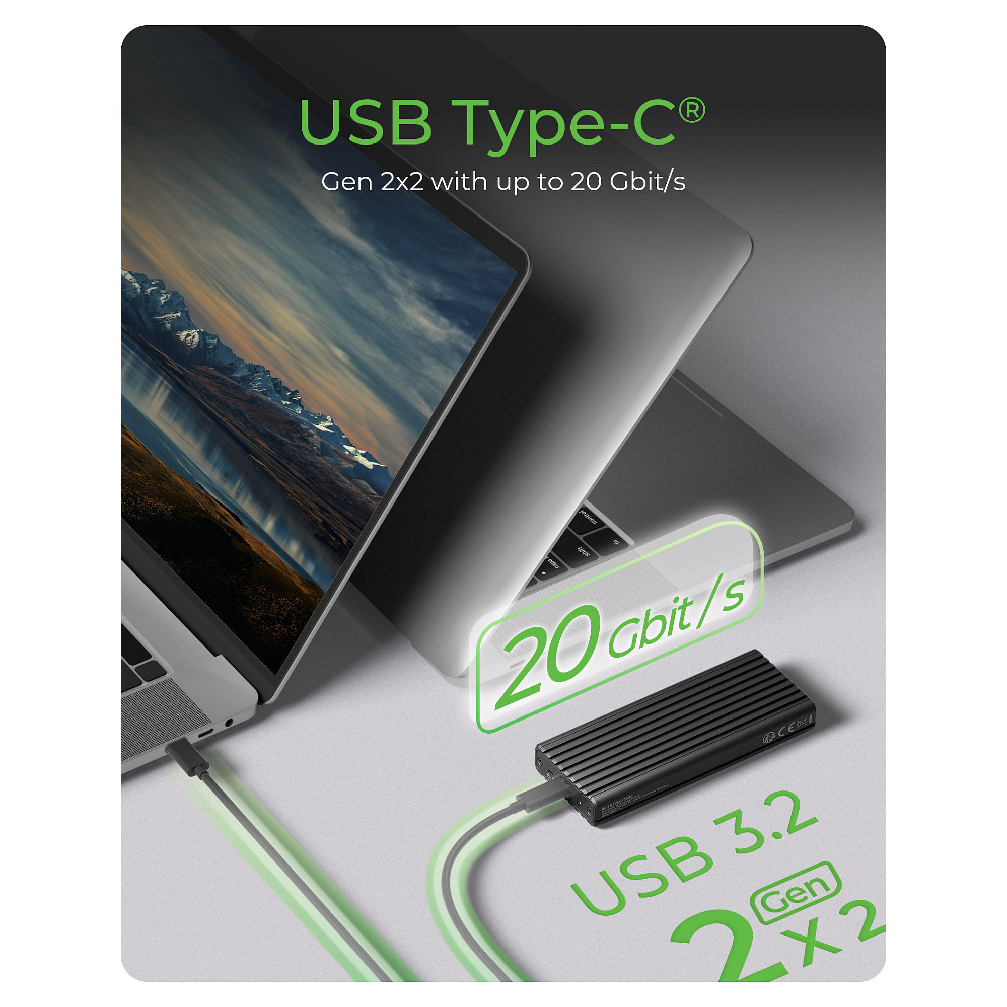 IcyBox IB-1917M-C32a ohišje za 1x M.2 NVMe SSD z USB-C 3.2 Gen 2x2 do 20 Gbit/s-11