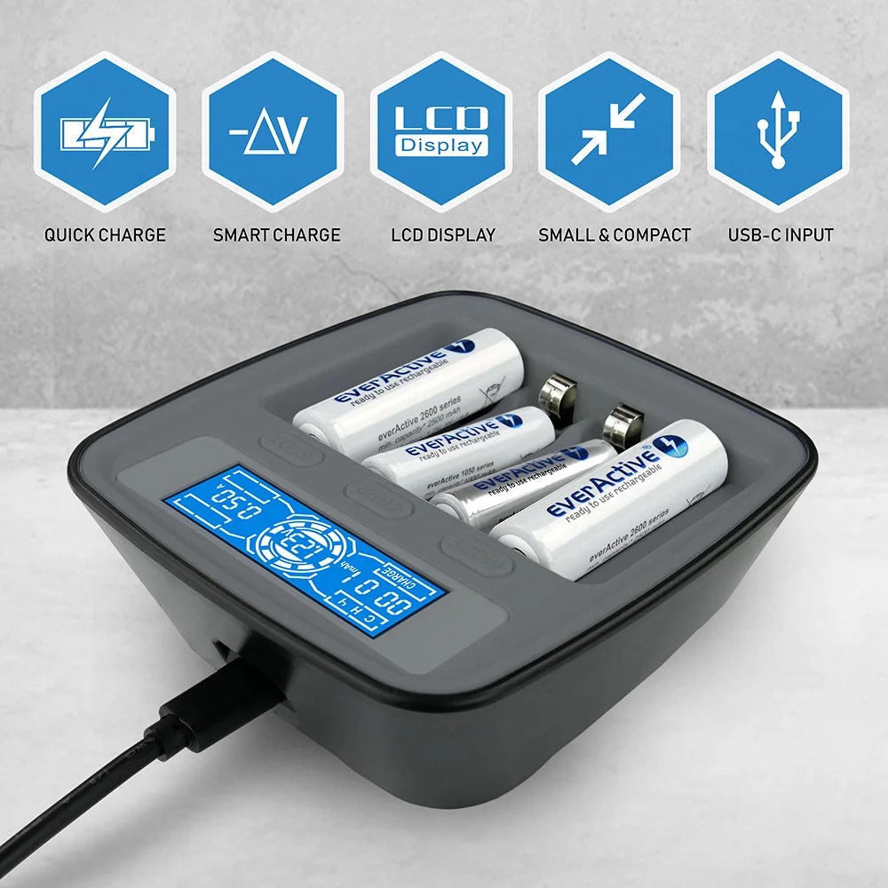 Punjač baterija Ni-MH USB-C EVERACTIVE NC1000MV2-2