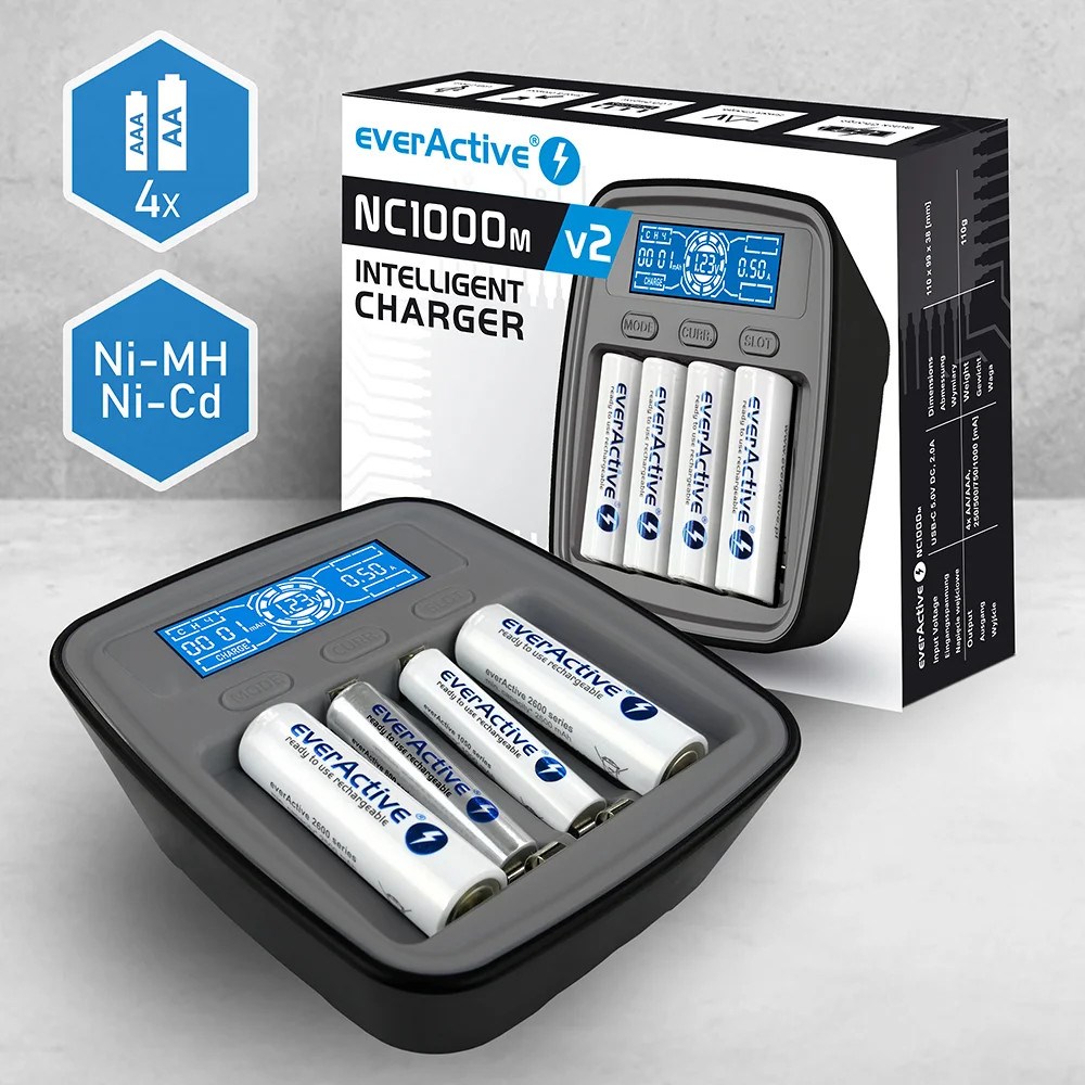 Punjač baterija Ni-MH USB-C EVERACTIVE NC1000MV2-5