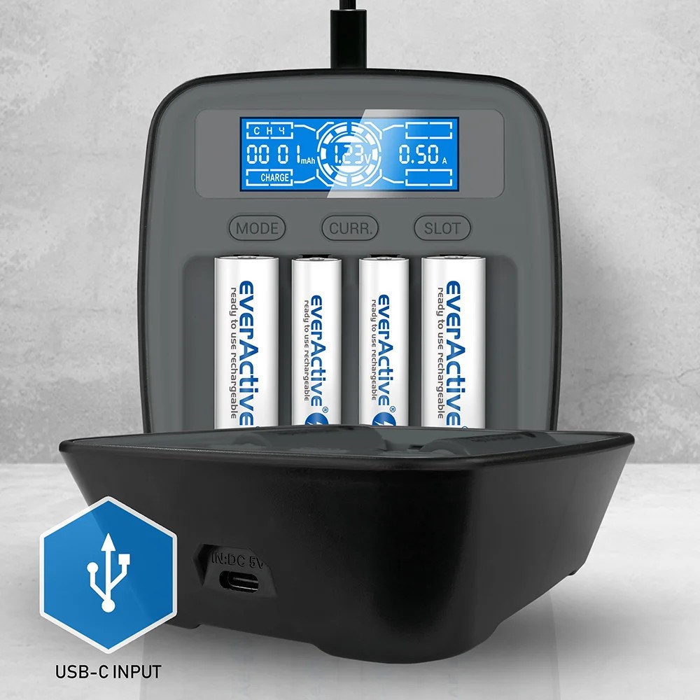Punjač baterija Ni-MH USB-C EVERACTIVE NC1000MV2-4