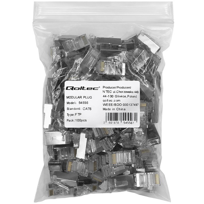 RJ45 modularni konektor QOLTEC 54556 CAT6 FTP zlatno-plated kontakti 100 komada-1
