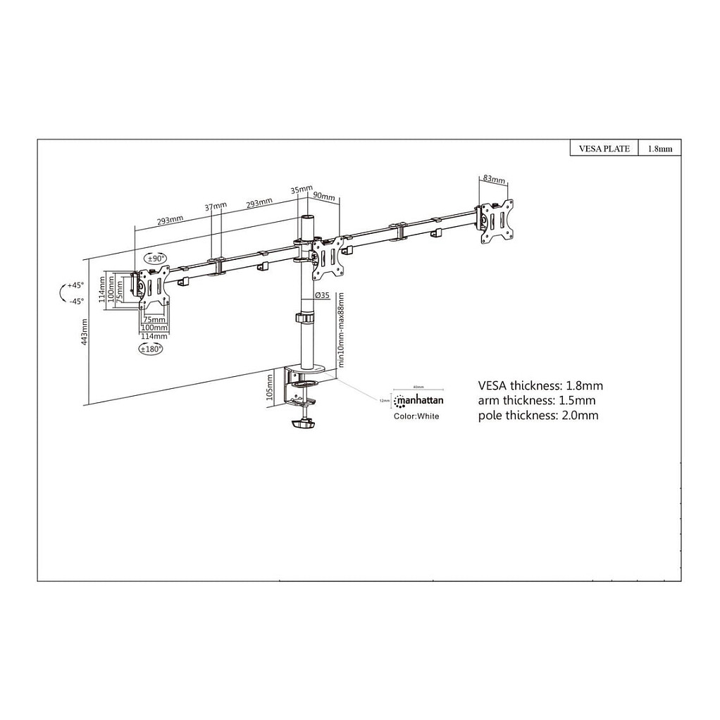 Stolni nosač za 3 monitora MANHATTAN 461658 (13"-27", do 3x7 kg, VESA)-6