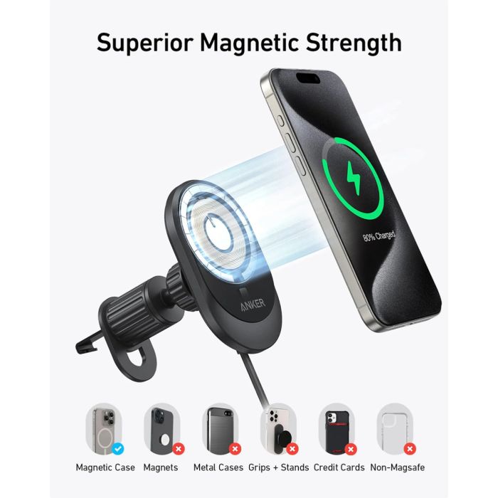 Bežični punjač za auto ANKER MagGo (15W, USB-C kabel, magnetna osnova)-6