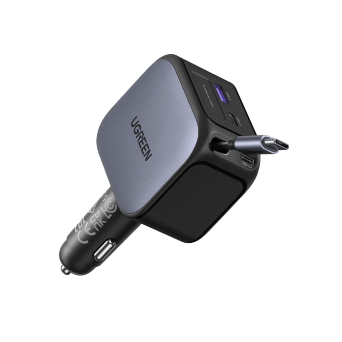 automobilski punjač UGREEN 55910B s ugrađenim USB-C kablom (do 145 W, 12 V – 24 V)-2