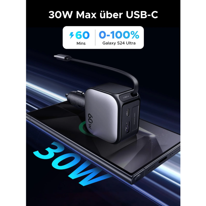 automobilski punjač UGREEN 55212 60W s vgrađenim USB-C kablom-3